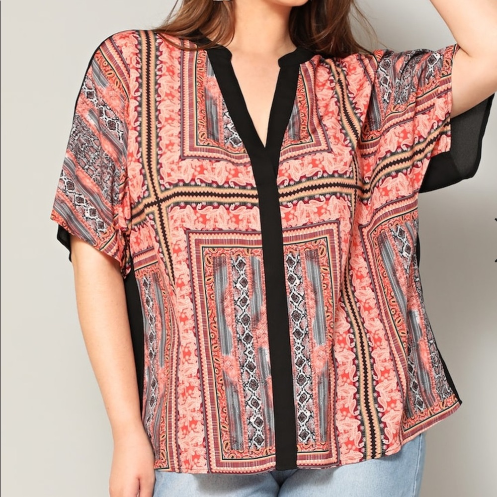 LAST ONE Plus size boho scarf print top
